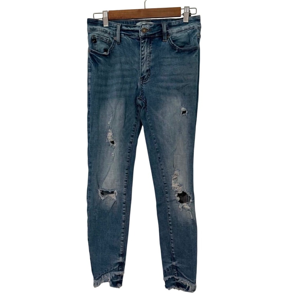 KanCan Skinny Jeans Womens 9/28 Blue Excellent Distressed Sharkbite‎ Hem KC6204M